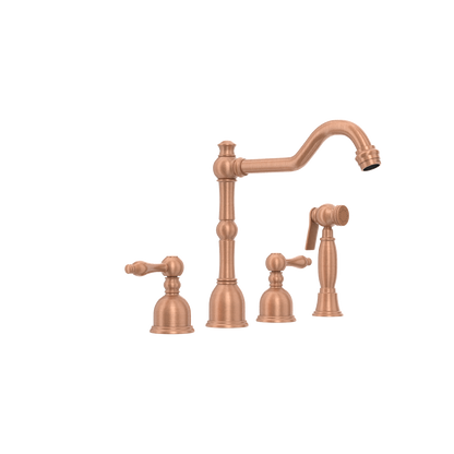 Two-Handles Copper Widespread Kitchen Faucet with Side Sprayer - AK96818C