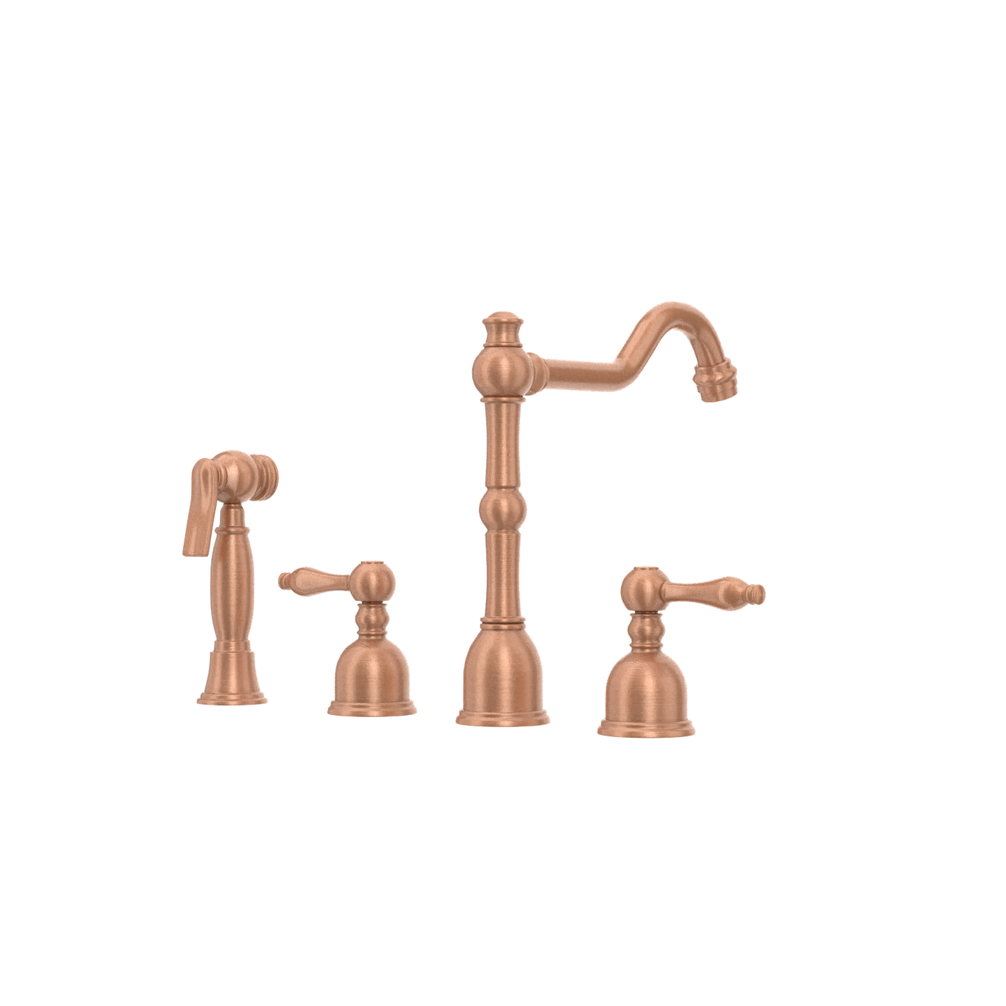 Two-Handles Copper Widespread Kitchen Faucet with Side Sprayer - AK96818C