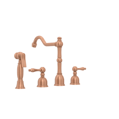 Two-Handles Copper Widespread Kitchen Faucet with Side Sprayer - AK96818C