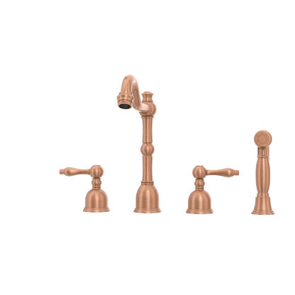 Two-Handles Copper Widespread Kitchen Faucet with Side Sprayer - AK96818C