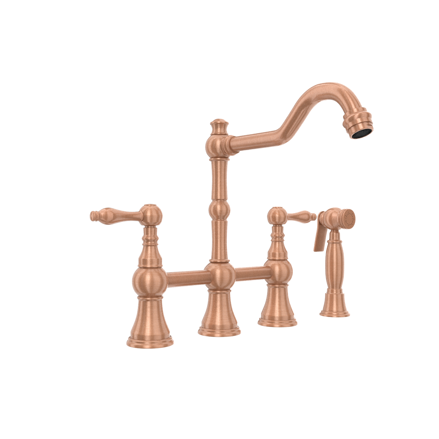 Two-Handles Copper Bridge Kitchen Faucet with Side Sprayer - AK96718C