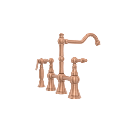 Two-Handles Copper Bridge Kitchen Faucet with Side Sprayer - AK96718C