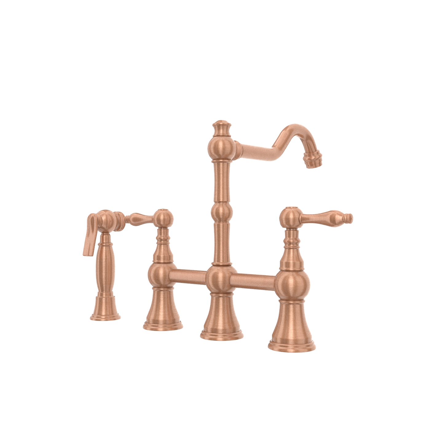 Two-Handles Copper Bridge Kitchen Faucet with Side Sprayer - AK96718C