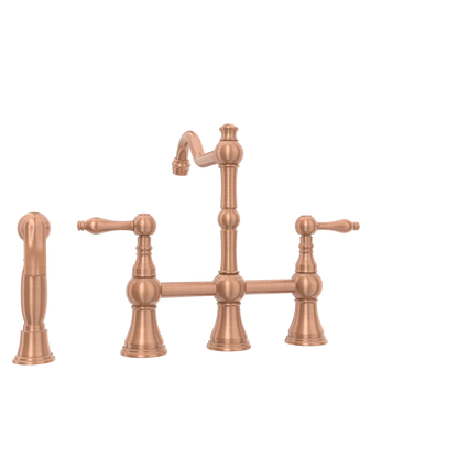 Two-Handles Copper Bridge Kitchen Faucet with Side Sprayer - AK96718C