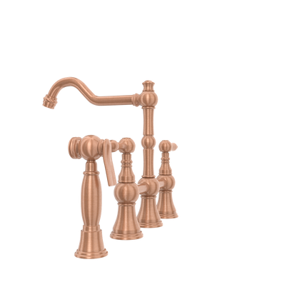 Two-Handles Copper Bridge Kitchen Faucet with Side Sprayer - AK96718C