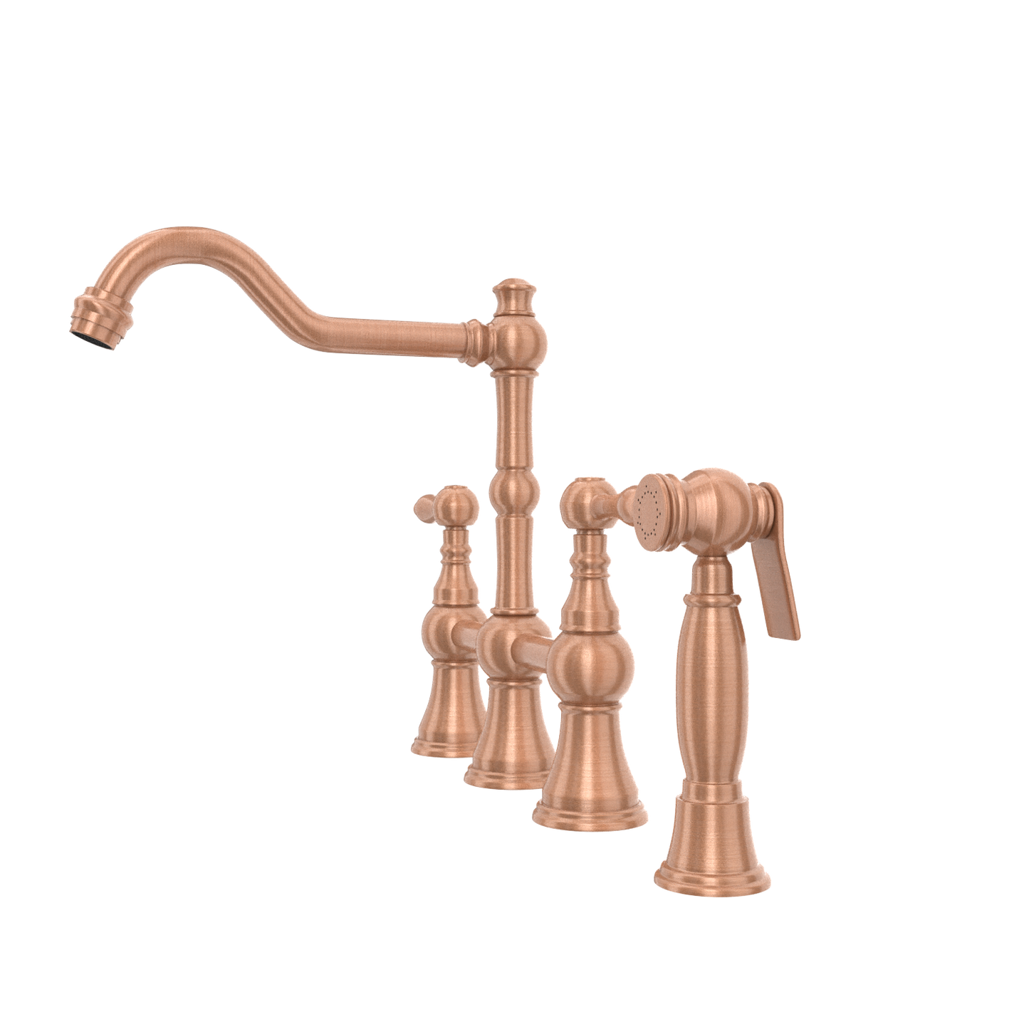 Two-Handles Copper Bridge Kitchen Faucet with Side Sprayer - AK96718C
