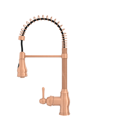 Copper Pre-Rinse Spring Kitchen Faucet, Single Level Solid Brass Kitchen Sink Faucets with Pull Down Sprayer - AK96518A-C