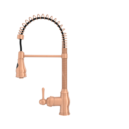 Copper Pre-Rinse Spring Kitchen Faucet, Single Level Solid Brass Kitchen Sink Faucets with Pull Down Sprayer - AK96518A-C
