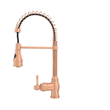 Copper Kitchen Faucet with Soap Dispenser, Single Handle Solid Brass High Arc Pull Down Sprayer Head Kitchen Sink Faucets with Deck Plate