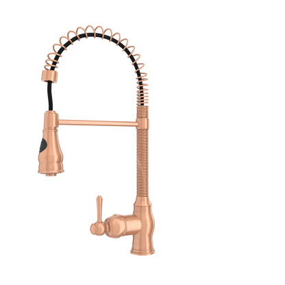 Copper Kitchen Faucet with Soap Dispenser, Single Handle Solid Brass High Arc Pull Down Sprayer Head Kitchen Sink Faucets with Deck Plate