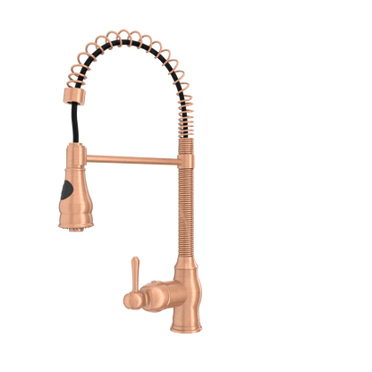 Copper Pre-Rinse Spring Kitchen Faucet, Single Level Solid Brass Kitchen Sink Faucets with Pull Down Sprayer - AK96518A-C