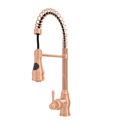 Copper Pre-Rinse Spring Kitchen Faucet, Single Level Solid Brass Kitchen Sink Faucets with Pull Down Sprayer - AK96518A-C
