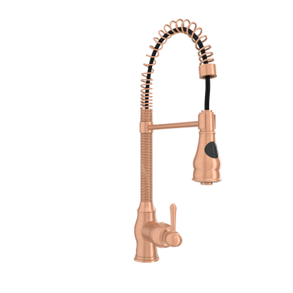 Copper Pre-Rinse Spring Kitchen Faucet, Single Level Solid Brass Kitchen Sink Faucets with Pull Down Sprayer - AK96518A-C