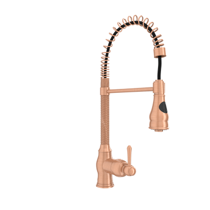 Copper Pre-Rinse Spring Kitchen Faucet, Single Level Solid Brass Kitchen Sink Faucets with Pull Down Sprayer - AK96518A-C