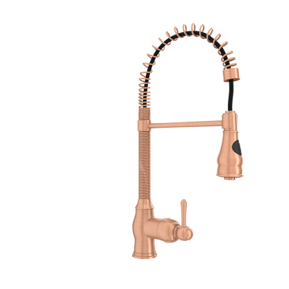 Copper Pre-Rinse Spring Kitchen Faucet, Single Level Solid Brass Kitchen Sink Faucets with Pull Down Sprayer - AK96518A-C