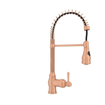 Copper Kitchen Faucet with Soap Dispenser, Single Handle Solid Brass High Arc Pull Down Sprayer Head Kitchen Sink Faucets with Deck Plate