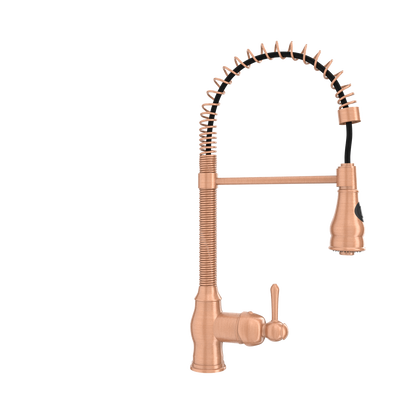 Copper Pre-Rinse Spring Kitchen Faucet, Single Level Solid Brass Kitchen Sink Faucets with Pull Down Sprayer - AK96518A-C