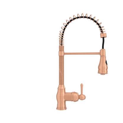 Copper Pre-Rinse Spring Kitchen Faucet, Single Level Solid Brass Kitchen Sink Faucets with Pull Down Sprayer - AK96518A-C