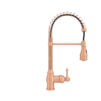 Copper Pre-Rinse Spring Kitchen Faucet, Single Level Solid Brass Kitchen Sink Faucets with Pull Down Sprayer - AK96518A-C