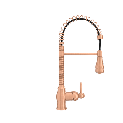 Copper Pre-Rinse Spring Kitchen Faucet, Single Level Solid Brass Kitchen Sink Faucets with Pull Down Sprayer - AK96518A-C