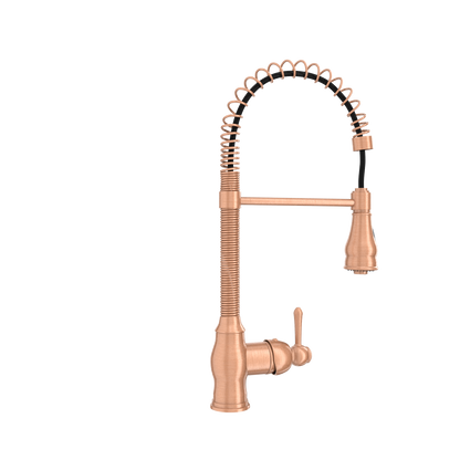 Copper Kitchen Faucet with Soap Dispenser, Single Handle Solid Brass High Arc Pull Down Sprayer Head Kitchen Sink Faucets with Deck Plate