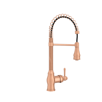 Copper Pre-Rinse Spring Kitchen Faucet, Single Level Solid Brass Kitchen Sink Faucets with Pull Down Sprayer - AK96518A-C