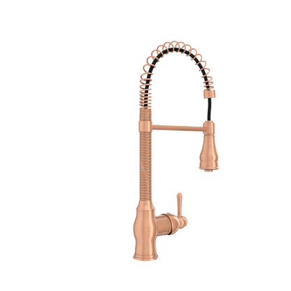 Copper Pre-Rinse Spring Kitchen Faucet, Single Level Solid Brass Kitchen Sink Faucets with Pull Down Sprayer - AK96518A-C