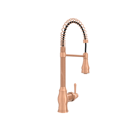 Copper Pre-Rinse Spring Kitchen Faucet, Single Level Solid Brass Kitchen Sink Faucets with Pull Down Sprayer - AK96518A-C