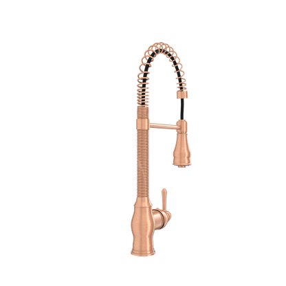 Copper Kitchen Faucet with Soap Dispenser, Single Handle Solid Brass High Arc Pull Down Sprayer Head Kitchen Sink Faucets with Deck Plate