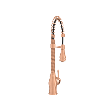 Copper Kitchen Faucet with Soap Dispenser, Single Handle Solid Brass High Arc Pull Down Sprayer Head Kitchen Sink Faucets with Deck Plate