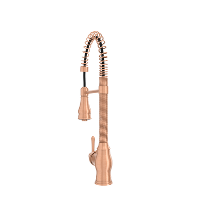 Copper Kitchen Faucet with Soap Dispenser, Single Handle Solid Brass High Arc Pull Down Sprayer Head Kitchen Sink Faucets with Deck Plate