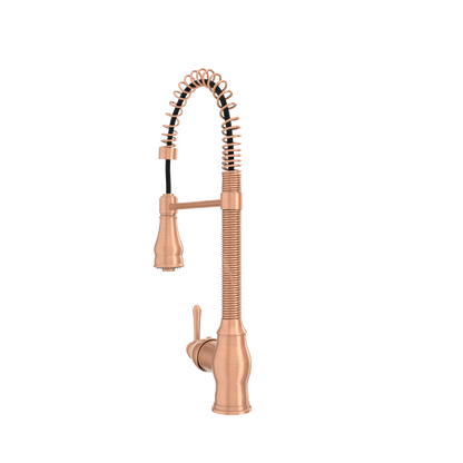 Copper Pre-Rinse Spring Kitchen Faucet, Single Level Solid Brass Kitchen Sink Faucets with Pull Down Sprayer - AK96518A-C