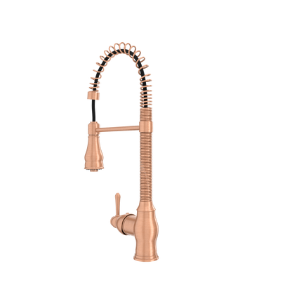 Copper Kitchen Faucet with Soap Dispenser, Single Handle Solid Brass High Arc Pull Down Sprayer Head Kitchen Sink Faucets with Deck Plate