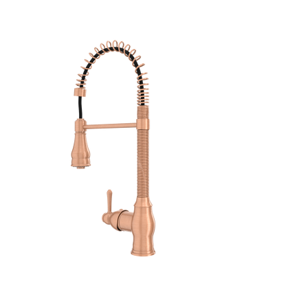 Copper Pre-Rinse Spring Kitchen Faucet, Single Level Solid Brass Kitchen Sink Faucets with Pull Down Sprayer - AK96518A-C