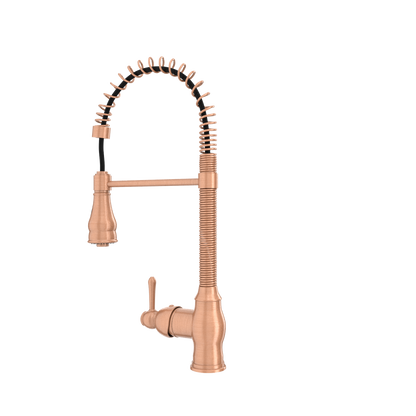 Copper Pre-Rinse Spring Kitchen Faucet, Single Level Solid Brass Kitchen Sink Faucets with Pull Down Sprayer - AK96518A-C