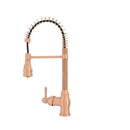 Copper Pre-Rinse Spring Kitchen Faucet, Single Level Solid Brass Kitchen Sink Faucets with Pull Down Sprayer - AK96518A-C