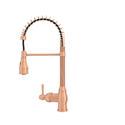 Copper Kitchen Faucet with Soap Dispenser, Single Handle Solid Brass High Arc Pull Down Sprayer Head Kitchen Sink Faucets with Deck Plate