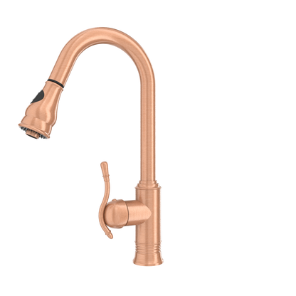 Copper Kitchen Faucet with Soap Dispenser, Single Handle Solid Brass High Arc Pull Down Sprayer Head Kitchen Sink Faucets with Deck Plate