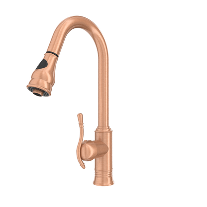 Copper Kitchen Faucet with Soap Dispenser, Single Handle Solid Brass High Arc Pull Down Sprayer Head Kitchen Sink Faucets with Deck Plate