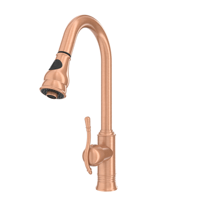Copper Kitchen Faucet with Soap Dispenser, Single Handle Solid Brass High Arc Pull Down Sprayer Head Kitchen Sink Faucets with Deck Plate