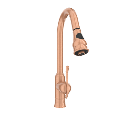 Copper Kitchen Faucet with Soap Dispenser, Single Handle Solid Brass High Arc Pull Down Sprayer Head Kitchen Sink Faucets with Deck Plate