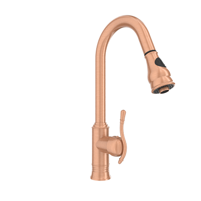 Copper Kitchen Faucet with Soap Dispenser, Single Handle Solid Brass High Arc Pull Down Sprayer Head Kitchen Sink Faucets with Deck Plate