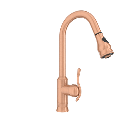 Copper Kitchen Faucet with Soap Dispenser, Single Handle Solid Brass High Arc Pull Down Sprayer Head Kitchen Sink Faucets with Deck Plate