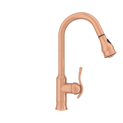 Copper Kitchen Faucet with Soap Dispenser, Single Handle Solid Brass High Arc Pull Down Sprayer Head Kitchen Sink Faucets with Deck Plate