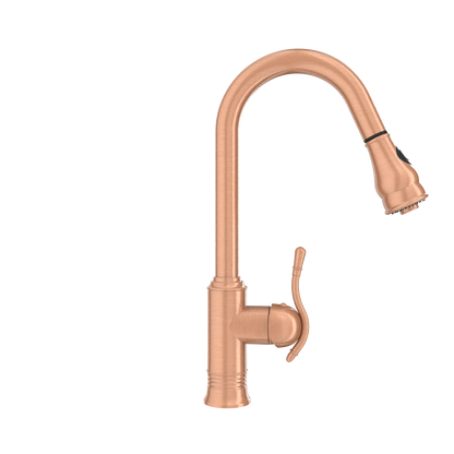 Copper Kitchen Faucet with Soap Dispenser, Single Handle Solid Brass High Arc Pull Down Sprayer Head Kitchen Sink Faucets with Deck Plate
