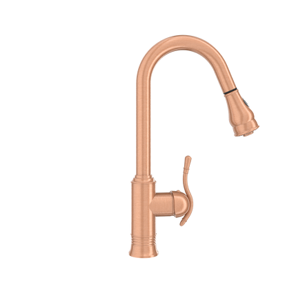 Copper Kitchen Faucet with Soap Dispenser, Single Handle Solid Brass High Arc Pull Down Sprayer Head Kitchen Sink Faucets with Deck Plate