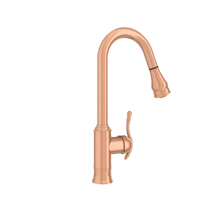 Copper Kitchen Faucet with Soap Dispenser, Single Handle Solid Brass High Arc Pull Down Sprayer Head Kitchen Sink Faucets with Deck Plate