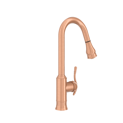 Copper Kitchen Faucet with Soap Dispenser, Single Handle Solid Brass High Arc Pull Down Sprayer Head Kitchen Sink Faucets with Deck Plate