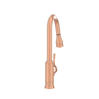 Copper Kitchen Faucet with Soap Dispenser, Single Handle Solid Brass High Arc Pull Down Sprayer Head Kitchen Sink Faucets with Deck Plate