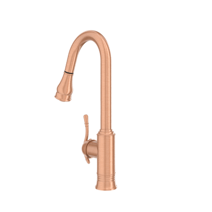 Copper Kitchen Faucet with Soap Dispenser, Single Handle Solid Brass High Arc Pull Down Sprayer Head Kitchen Sink Faucets with Deck Plate
